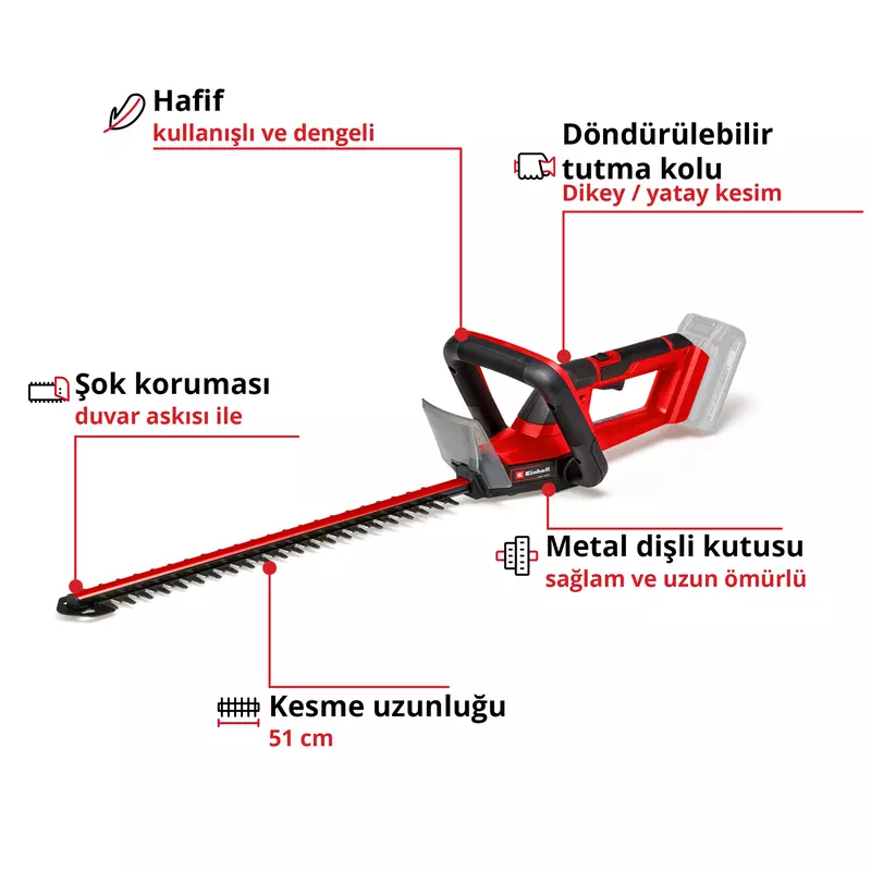 Einhell%20GC-CH%2018/50%20Li-Solo%20Akülü%20Çit%20Budama%20