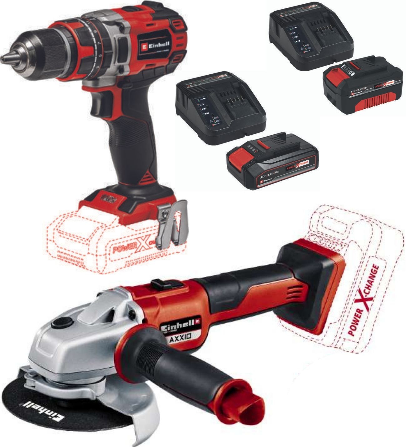 Einhell%20TE-CD%2018/50%20Li-i%20BL%20Vidalama%20Matkap%20Axxio%20125mm%20Avuç%20Taşlama%202.5ah+4.0ah%20Kömürsüz%20Set