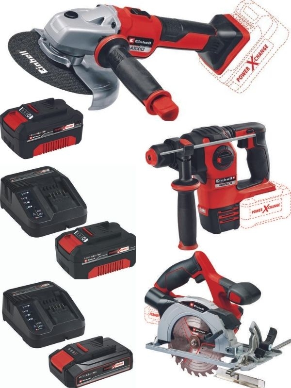 Einhell%20Axxio%2018/150%20Avuç%20Taşlama%20Herocco%2018v%20Kırıcı%20Delici%20Te-cs%2018/165/1%20Daire%20Testere%202x4.0+2.5ah%20Akülü%20Set%20