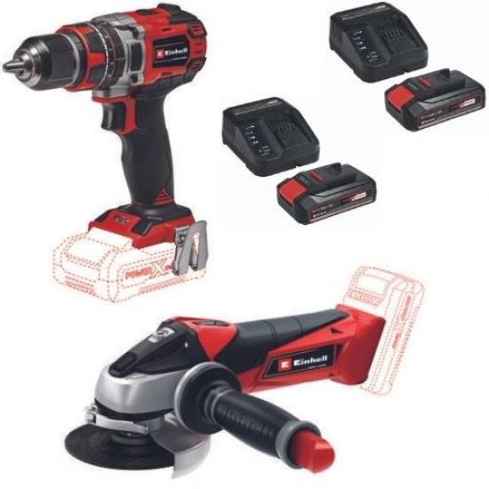 Einhell TE-CD 18/50 Lİ-İ BL Akülü Matkap Vidalama TE-AG 18/115 Avuç Taşlama 2.5ah+4.0ah Akü Starter Kit