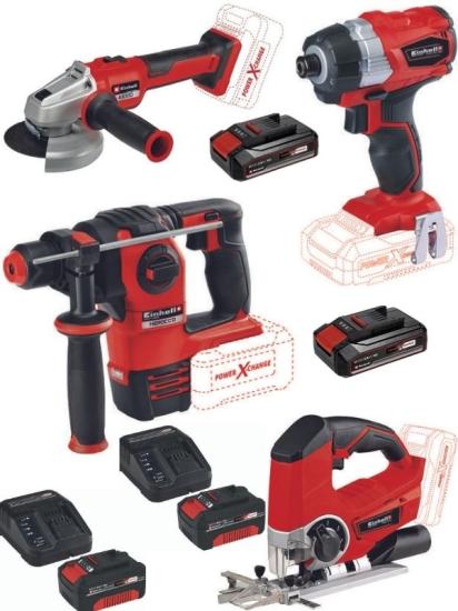 Einhell TE-CI 18 BL Vidalama Herocco 18 v Kırıcı Axxio 18/125 Taşlama TE-JS 18/80 Dekupaj 2x4.0+2x2.5ah Akülü Set